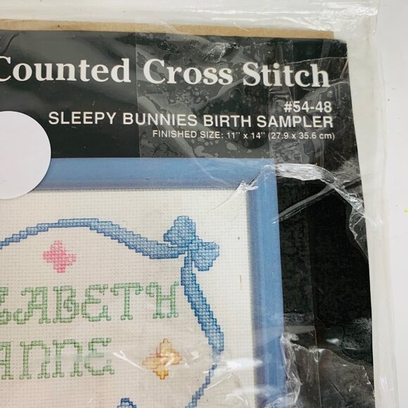Janlynn Baby Counted Cross Stitch Kit Sleepy Bunnies Birth Announcement Gift - Picture 5 of 9